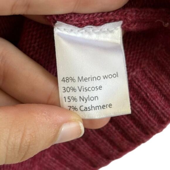 Benedetta B. Merino Wool Cashmere Turtleneck Sweater Women's L Burgundy Classic - Picture 5 of 5